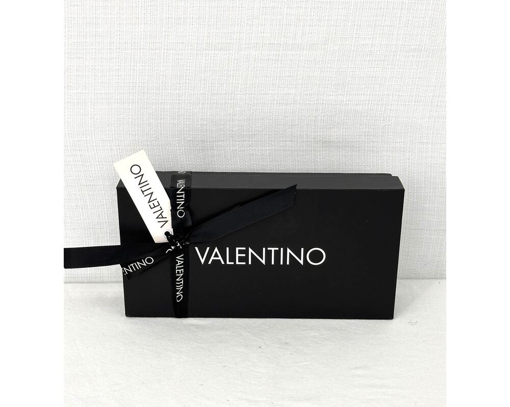 Valentino by Mario Valentino Collins Flap Leather Wallet Black Gold Chain
